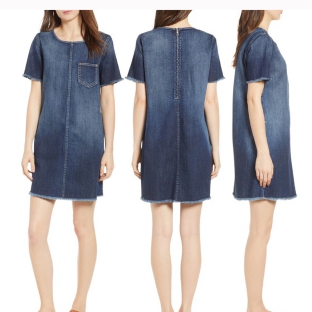 Current Elliott Blue Classic Denim Mini Shirt Dress Women’s Size 0 Frayed Edge